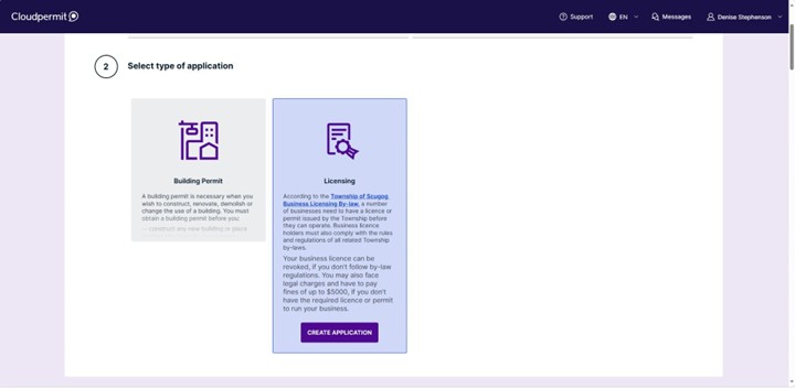 Screenshot "Select type of application"