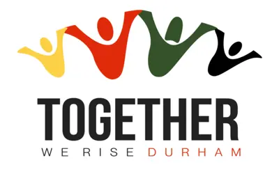 icon of four people holding hands with text below reading 'Together We Rise Durham'