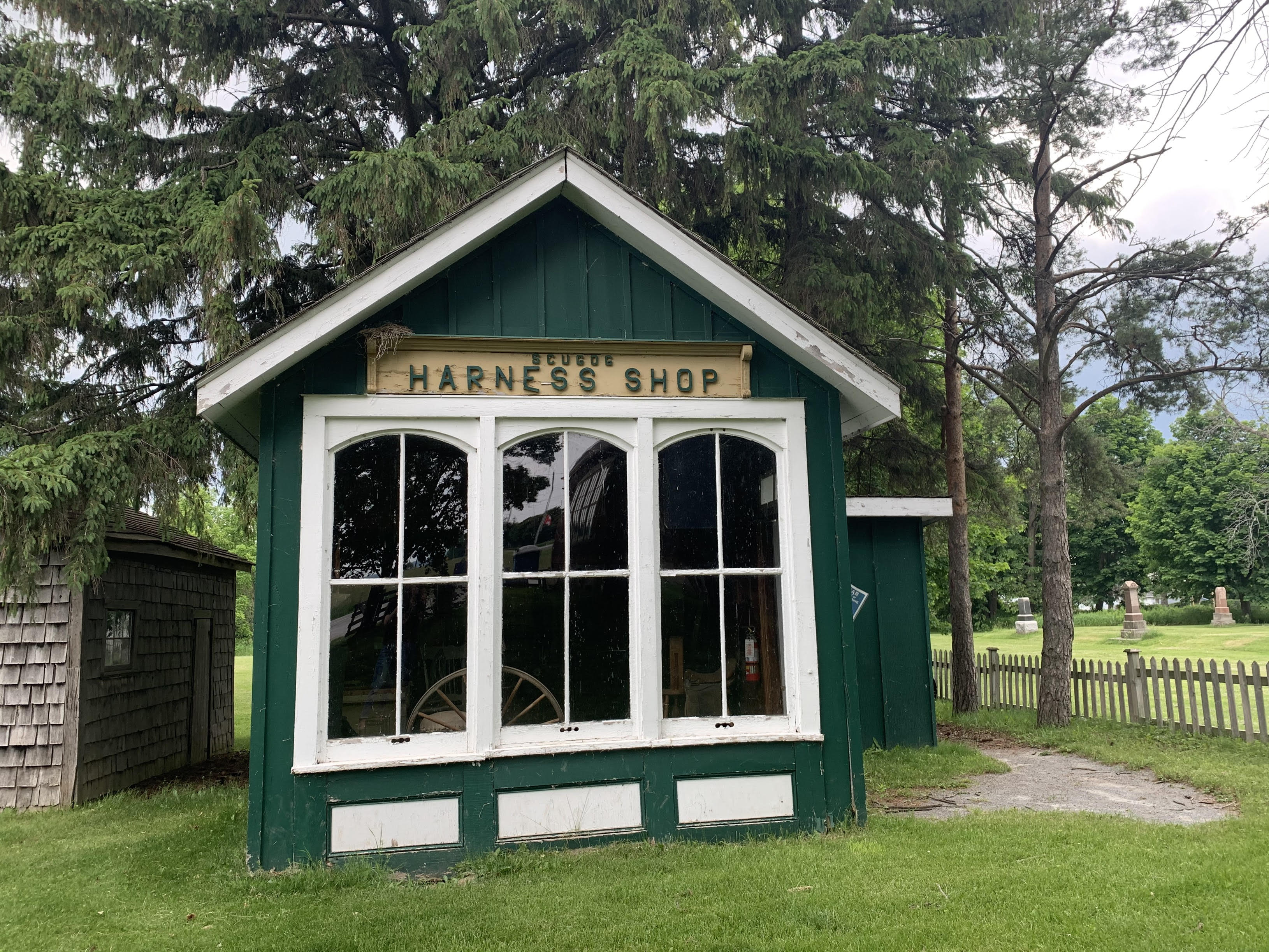 green building with large white windows